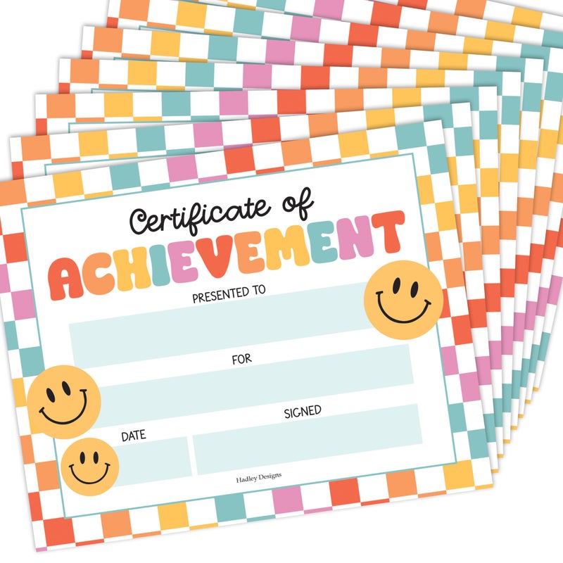 Hadley Designs 25 Certificate of Achievement Awards - 8 x 10 "" Student Award Certificates for Kids, Blank Award Certificate Paper, Preschool & Kindergarten Graduation Certificates - Image 1